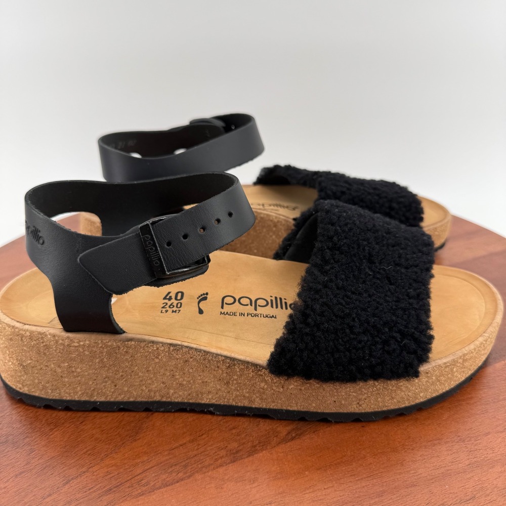 Papillio Glenda Sandals Black Shearling Leather Platform Women EU40/US 9